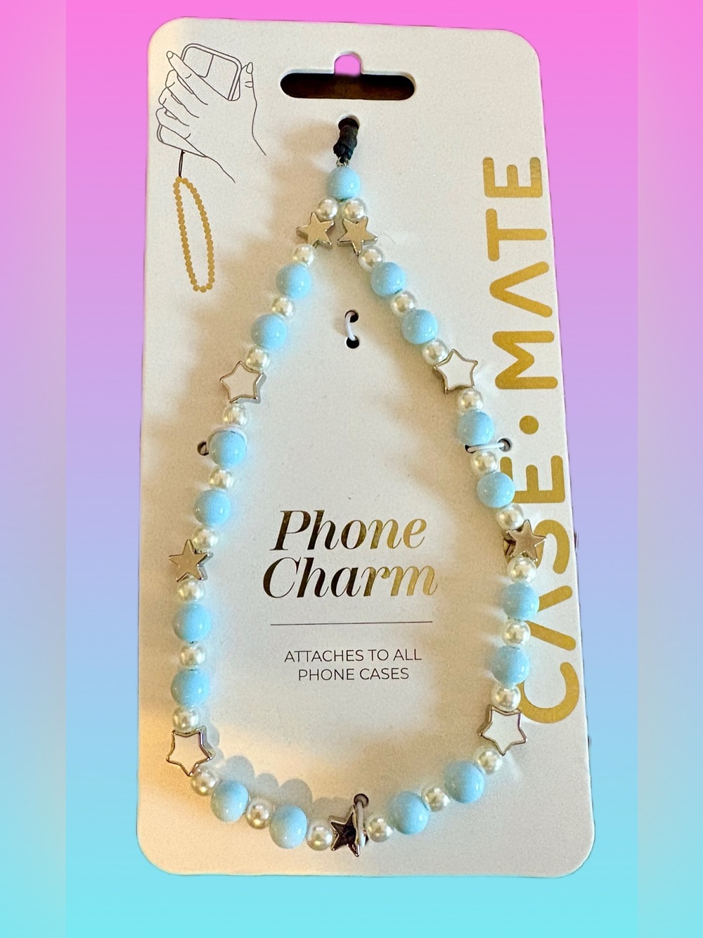 Stars + Beads Phone Charm - Baby Blue